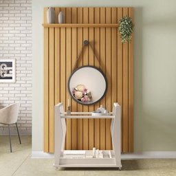 Painel Ripado You 1.3 com Carrinho Lord Cinamomo/Off White e Espelho Spendido - HB Móveis - 2