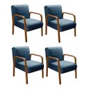 Ver imagem 1 de Kit 04 Poltronas Cadeiras Decorativas Anita Para Sala Mesa De Jantar Quarto Recepção - Linho Azul