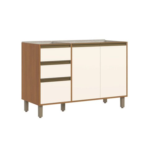 Balcão de Cozinha para Pia 120 cm Venaly 3 Portas 2 Gavetas Cinamomo/Off White - Henn