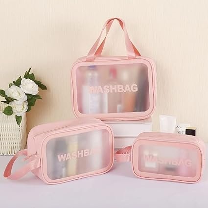 Kit 3 Bolsas Necessaires Washbag Transparente Organizador Maquiagem Bolsa À Prova de Água:rosa - 3