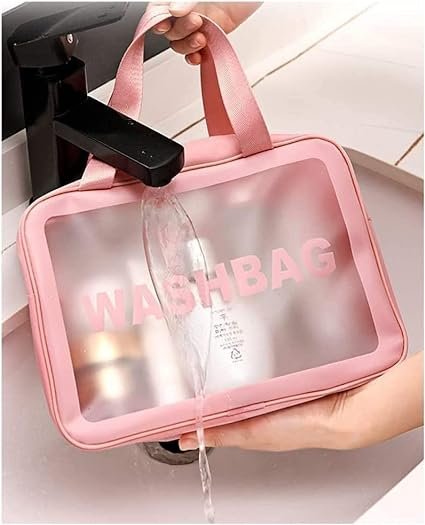 Kit 3 Bolsas Necessaires Washbag Transparente Organizador Maquiagem Bolsa À Prova de Água:rosa - 4