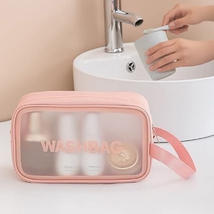 Kit 3 Bolsas Necessaires Washbag Transparente Organizador Maquiagem Bolsa À Prova de Água:rosa - 6