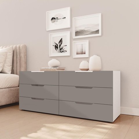 Cômoda Madri com 6 Gavetas 150x63cm Cinza/Branco 250698