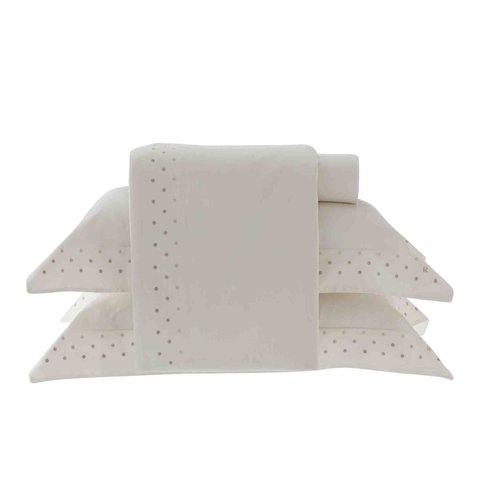 Jogo de Cama King Bordado Polinesy Off-white/parisis Kacyumara