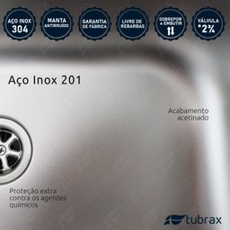 Tanque Lavanderia 55 X 45 Aço Inox 201 com Válvula Tubrax - 7