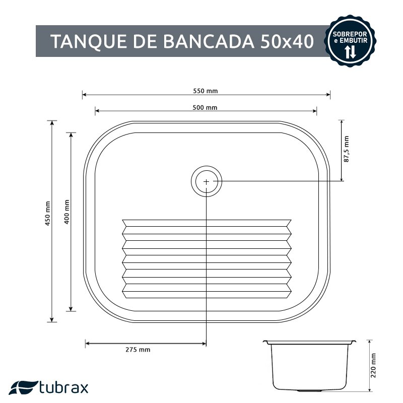Tanque Lavanderia 55 X 45 Aço Inox 201 Com Válvula Tubrax - 7