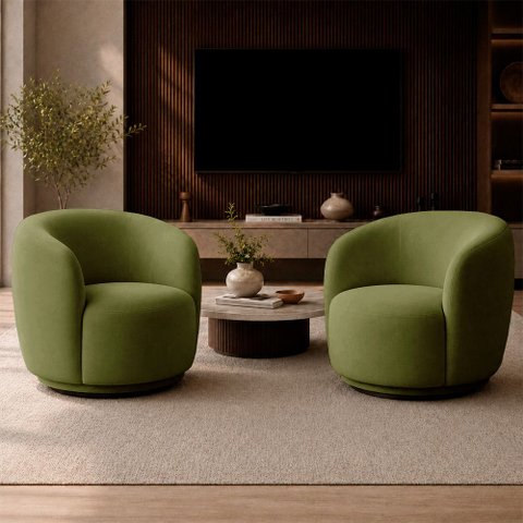 Kit 2 Poltronas Decorativas Sala de Estar Melissa Giratória Bouclê Verde M1 - Monari Design