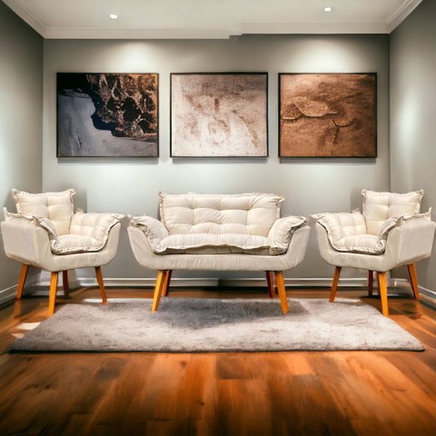 Kit Namoradeira Decorativa + 2 Poltronas Reforçadas para Amamentação Suede