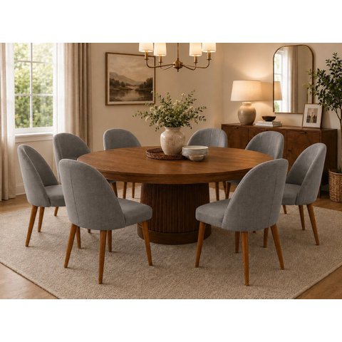 Kit 8 Cadeiras Lua Estofada Moderna Sala de Jantar Suede Cinza