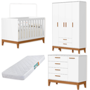Ver imagem 1 de Quarto de Bebê Berço + Cômoda + Guarda Roupas Branco Fosco Flip com Colchão