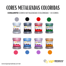 Kit 8 Pigmento Epóxi Pasta Metalizadas Coloridas Resina 25g - 2