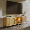 Ver imagem 1 de Rack para Tvs até 75” 3 Portas Vidro Reflecta e LED Interno Neon Float 169cm - Carvalho c/ Champanhe