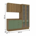 Ver imagem 3 de Cozinha Compacta 3 Peças Balcão com Tampo, Cristaleira e LED Botanic 222 x 200cm Nogueira/Verde