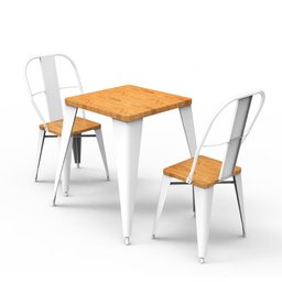 Conjunto de Mesa Sublimada 60x60cm Design Premium Iron Industrial Tolix com 2 Cadeiras Brancas Subli - 2