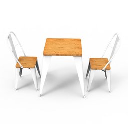 Conjunto de Mesa Sublimada 60x60cm Design Premium Iron Industrial Tolix com 2 Cadeiras Brancas Subli - 1