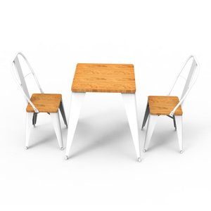 Conjunto de Mesa Sublimada 60x60cm Design Premium Iron Industrial Tolix com 2 Cadeiras Brancas Subli