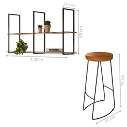 Kit Cozinha Industrial Prateleira e 4 Banquetas Selena Madeira - 3