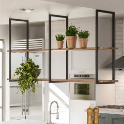 Kit Cozinha Industrial Prateleira e 4 Banquetas Selena Madeira - 1