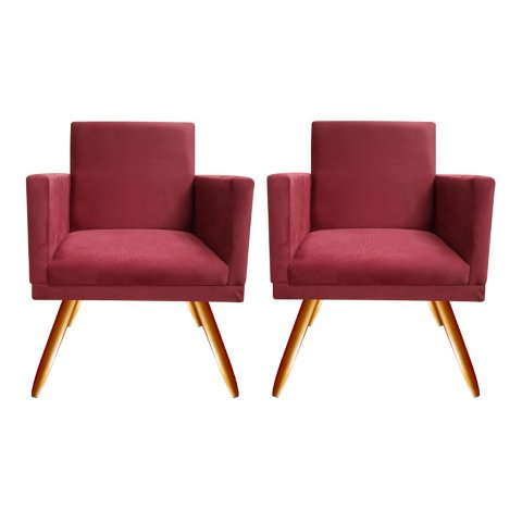 Kit 2 Poltronas Decorativa Bia Suede Marsala Pés Madeira Ms Decor