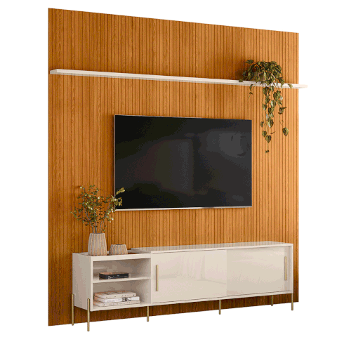 Painel para TV de até 75 Polegadas com Rack Orlando Cinamomo/Off White