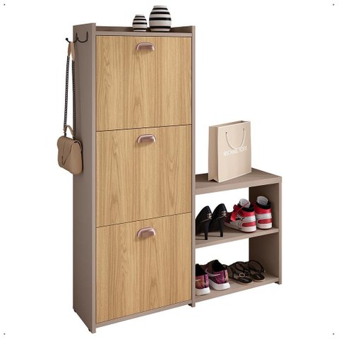 Sapateira Vertical 3 Gavetas Banco Prateleira Sapatos Gancho Bolsa Hall Entrada Quarto Fendi/hanover