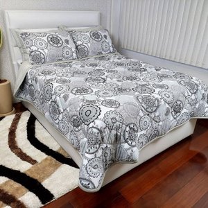 Cobre Leito Queen 3 Peças Malha 100% Algodão Zono Enxovais Mandala Cinza/ Smoke
