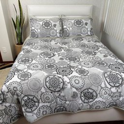 Cobre Leito Queen 3 Peças Malha 100% Algodão Zono Enxovais Mandala Cinza/ Smoke - 3