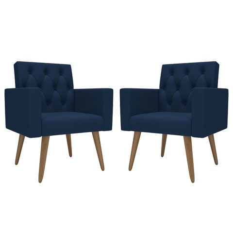 Kit 2 Poltronas Thais Premium: Azul-marinho/corino