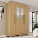 Ver imagem 1 de Guarda-Roupa com Pés e Espelho 4 Portas 3 Gavetas 100% MDF Veneza Marrom/Jequitiba