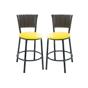 Kit 2 Banquetas Baixa de Cozinha Encosto Junco