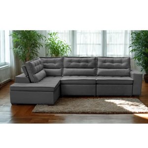 Sofá de Canto Retrátil e Reclinável com Molas 3,00x2,00 Esq Viena Suede Cinza Mirra Decor