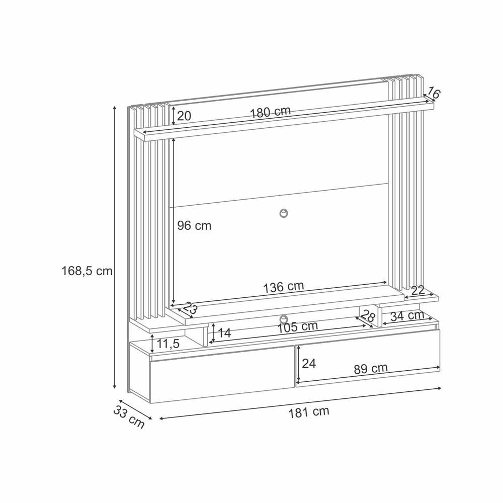 Painel Home Suspenso Cosmo para TV até 55 Polegadas 2 Portas e Luminárias LED Freijó/Cinza Moonstone - 5