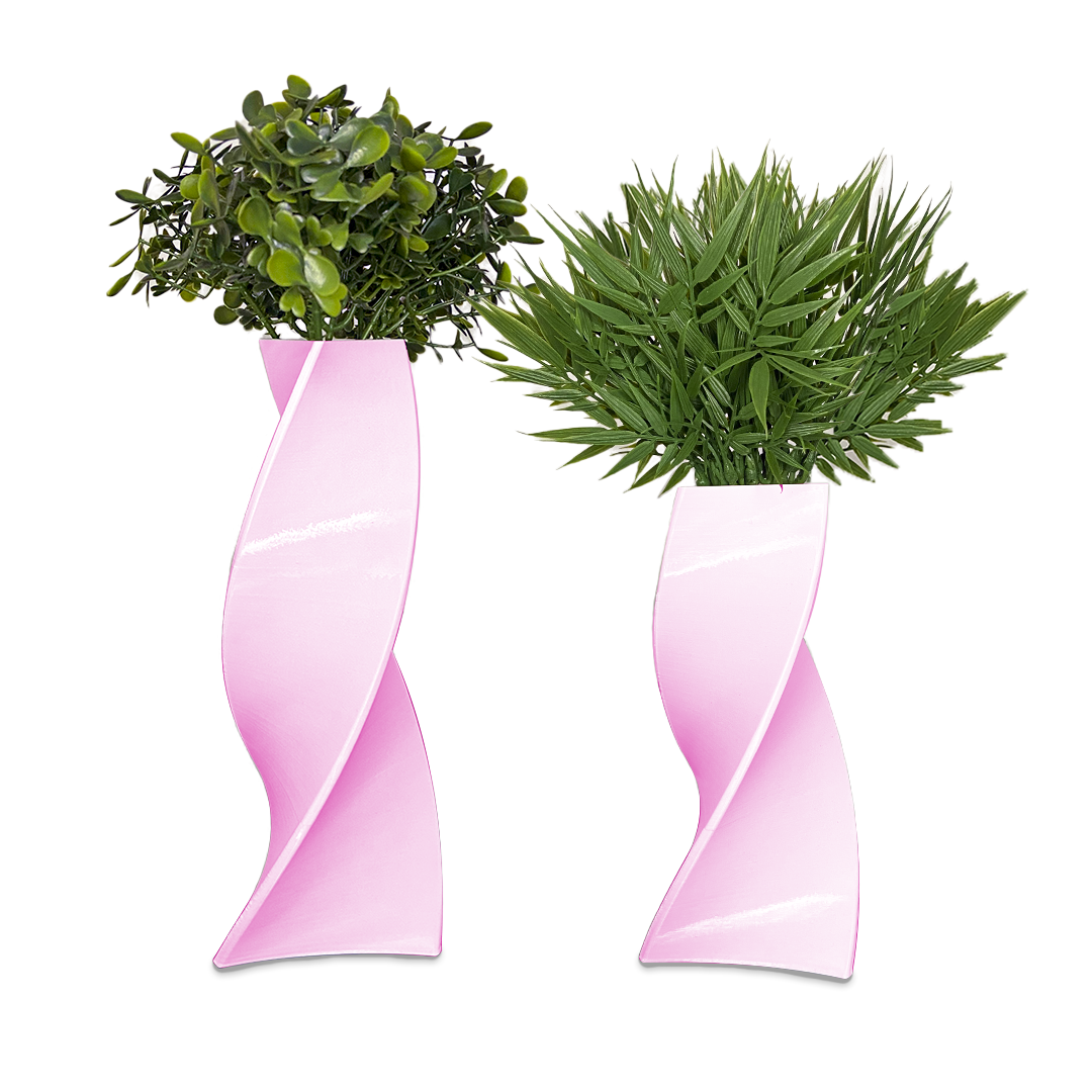 Kit 2 Vasos Decorativos Twisted 3D Plástico Para Flores Artificiais - Rosa