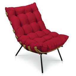 Kit Poltrona Costela com Puff para Sala Suede Vermelho - 4