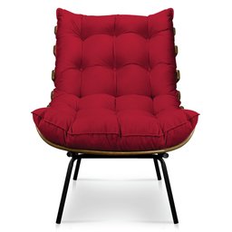 Kit Poltrona Costela com Puff para Sala Suede Vermelho - 2