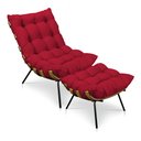 Ver imagem 1 de Kit Poltrona Costela com Puff para Sala Suede Vermelho