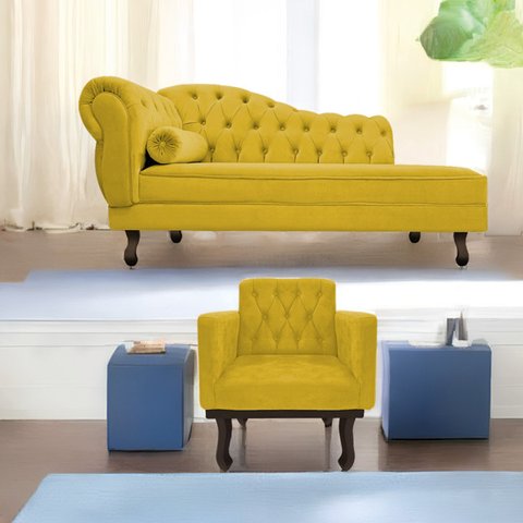 Kit Diva Recamier Diana 185cm Lado Direito e 01 Poltrona Classic Suede - Doce Sonho Móveis RECAMIER 