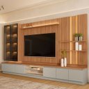 Ver imagem 3 de Conjunto Painel Rack 2 Módulos Laterais e 2 Cristaleiras Been Mdp/mdf Tv até 75 Canela/gris G77 - Gr