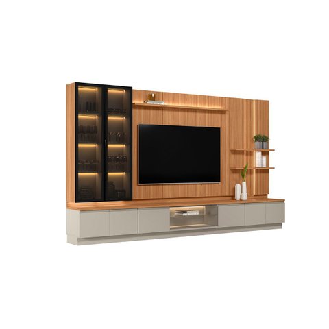 Conjunto Painel Rack 2 Módulos Laterais e 2 Cristaleiras Been Mdp/mdf Tv até 75 Canela/gris G77 - Gr