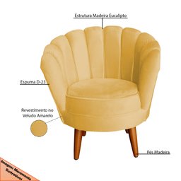 Kit 2 Poltronas Infantis Decorativa Sala de Estar Pétala Veludo Amarelo - 6