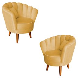 Kit 2 Poltronas Infantis Decorativa Sala de Estar Pétala Veludo Amarelo - 1