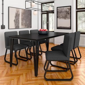 Mesa com 6 Cadeiras Industrial 1,8 Aspen Pr/pr/graf - Móveis Arapongas Preto Fosco/preto/linho
