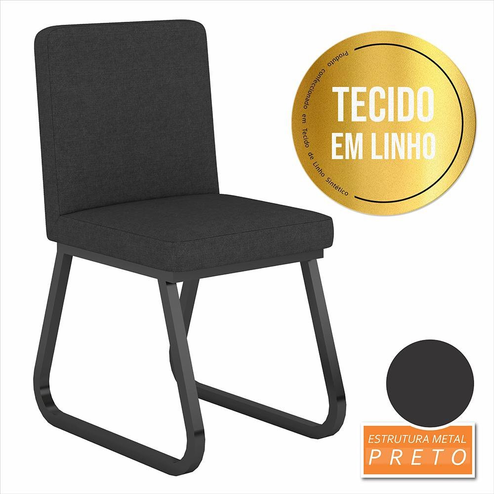 Mesa com 6 Cadeiras Industrial 1,8 Aspen Pr/pr/graf - Móveis Arapongas Preto Fosco/preto/linho - 4