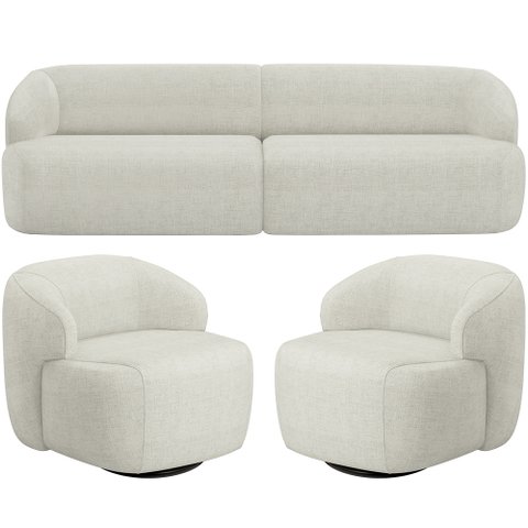 Sofá 3 Lugares Curvo Orgânico com 02 Poltronas para Sala Living 220cm Barolo L06 Linho Cru - Lyam de