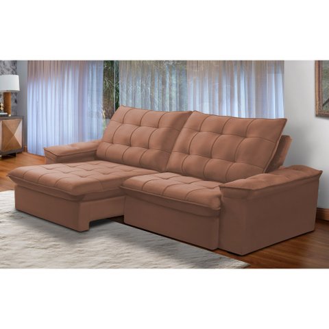 Sofá Retrátil e Reclinável Alasca New 4 Lugares Veludo Marrom 230cm - Ferguile