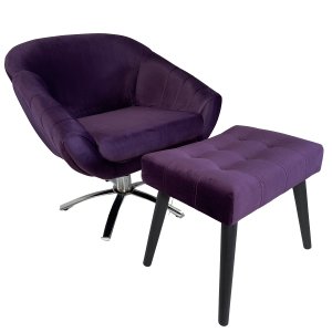 Kit Poltrona Giovana Giratória Cromado, Puff Capitonê Luxo e Almofadas em Sued Premium:roxo