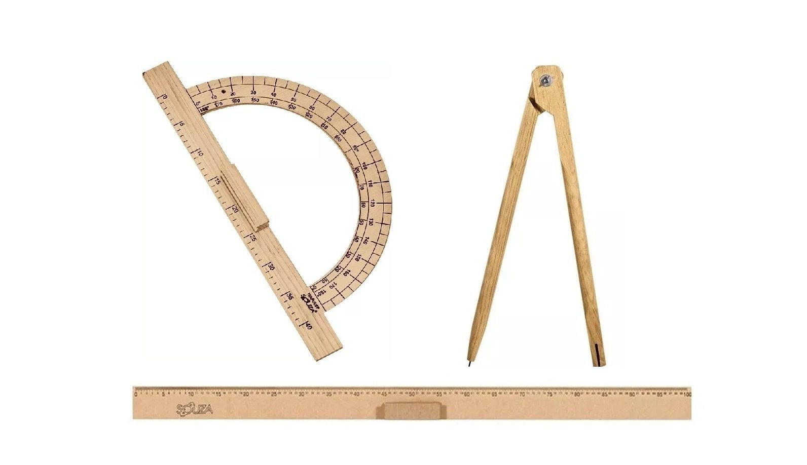 Kit Geométrico do Professor Mdf Com Régua 1 Metro Com Pegador + 1 Compasso Para Giz 40 cm e 1 Transf - 3