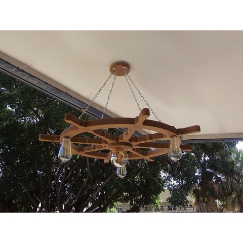 Lustre Luminária Pendente 85cm Leme de Navio Rústico 4b