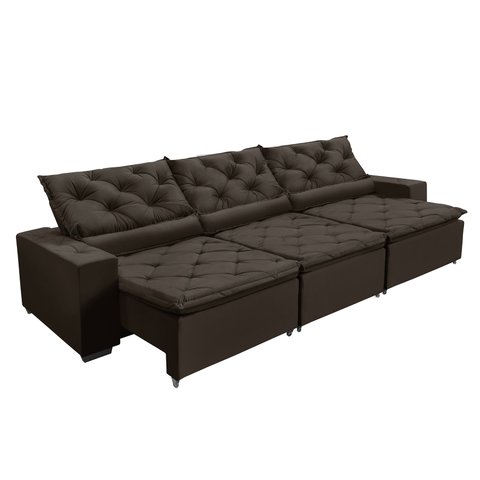 Sofá Monaco Retratil e Reclinavel 3,52 Mts Suede Marrom Sd Estofados