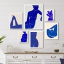 Ver imagem 1 de Composição 6 Quadros Quarto Nú Artísticos Azuis:madeira Preta
